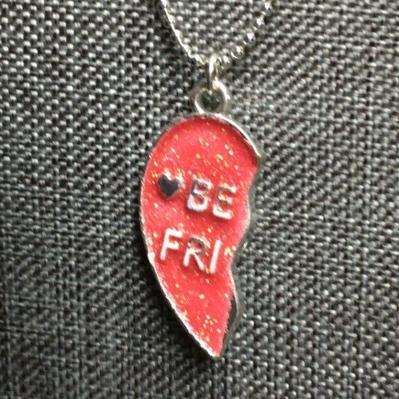 Claires Be Fri Necklace Barbie Pink Silver Ball Chain Best Friend Half Heart - Picture 3 of 7